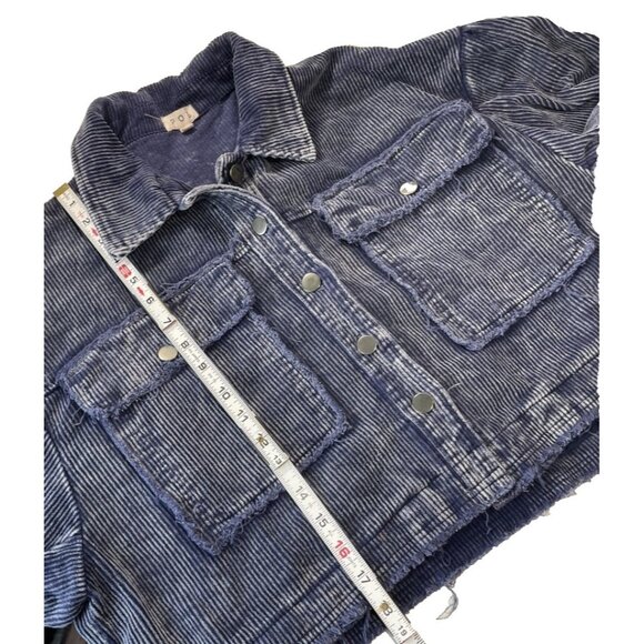 POL Corduroy Jacket Womens M Blue Crop Raw Hem Balloon Sleeve Preppy Boho Indie - Picture 5 of 8